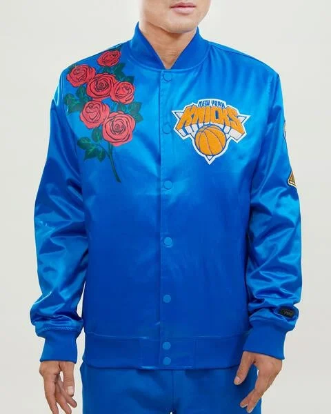 NBA NEW YORK KNICKS ROSE MEN'S SATIN JACKET (ROYAL BLUE)