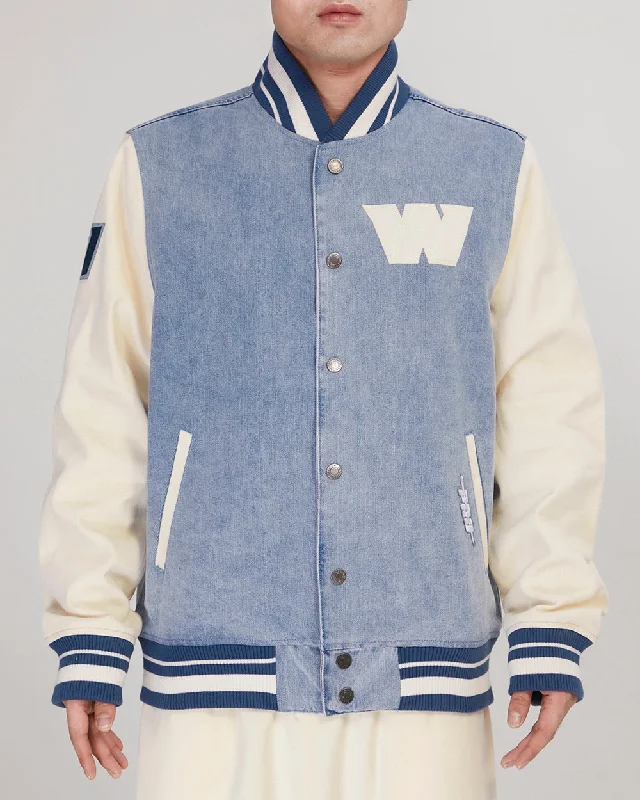 NFL WASHINGTON COMMANDERS VARSITY BLUES MEN'S DENIM VARSITY MEN'S JACKET (DENIM/LINEN)