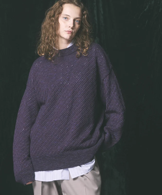 【SALE】Slub Yarn Mixed Bias Mesh Prime-Over Crew Neck Knit Pullover