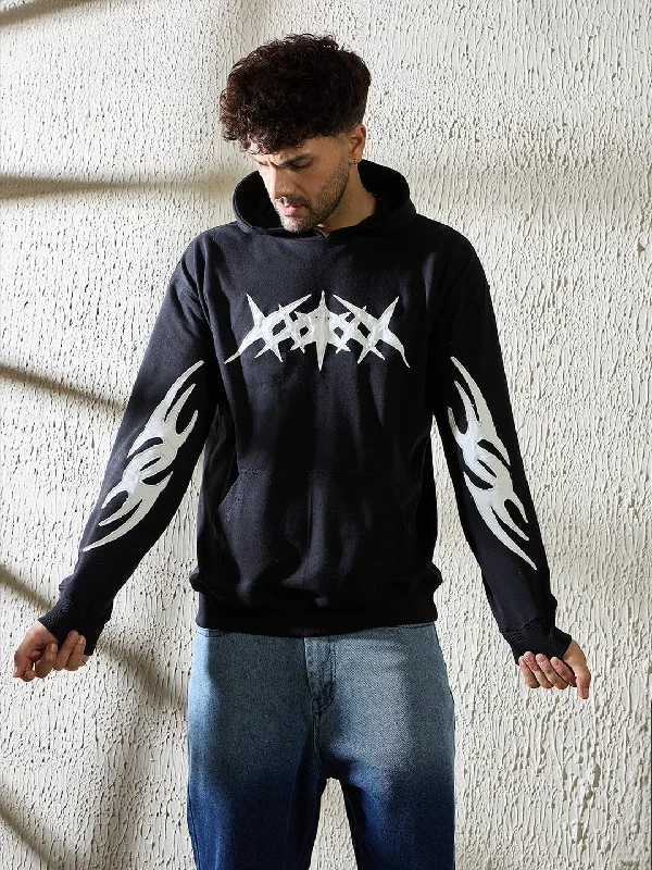 Black Y2K Applique Hooded Sweatshirt