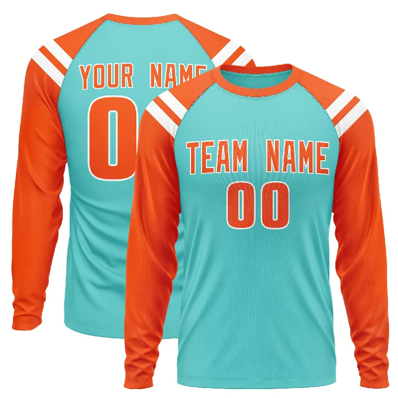 Custom Bright Green Orange-White Crew Neck Personalized Raglan Long Sleeve Performance T-Shirt