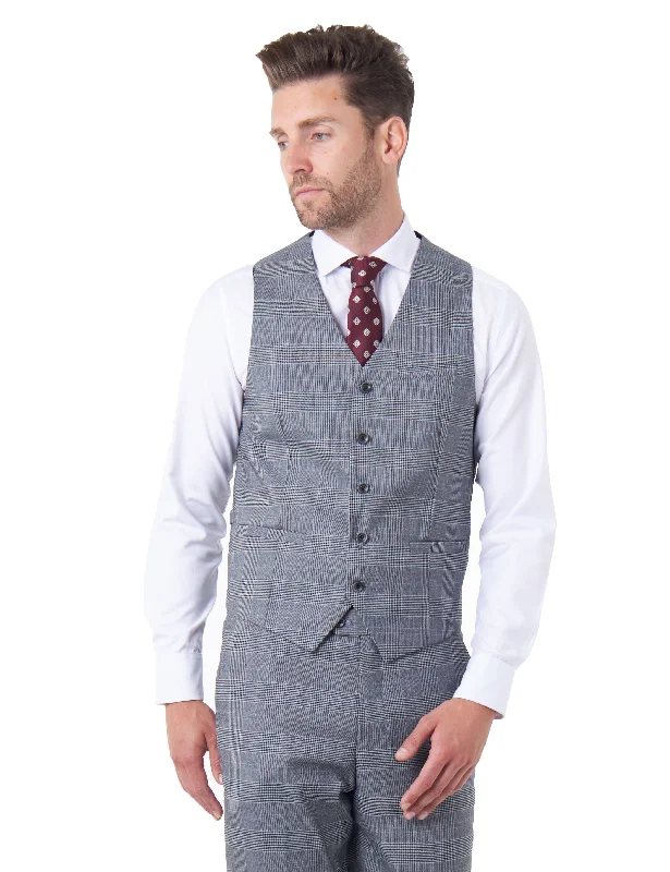 EKON - Grey Prince of Wales Check Tailored Fit Waistcoat