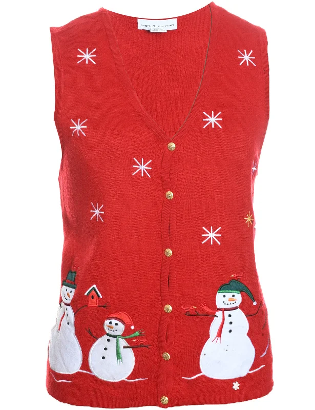 Red Snowman Design Christmas Vest - L