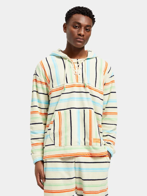 Towelling striped hoodie