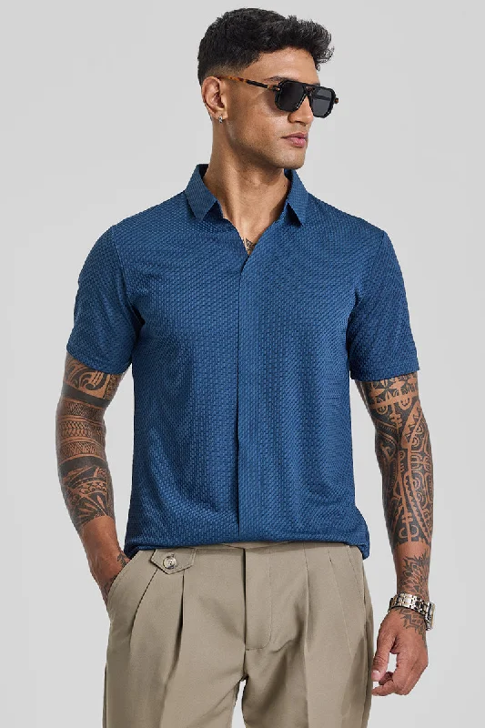 Blue Textured Polo T-Shirt