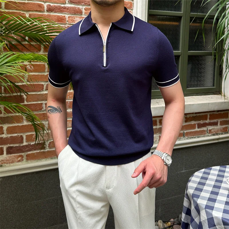 Contrast Yachting Knitted Zipper Polo