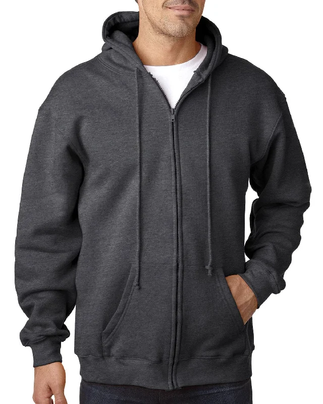 Bayside USA Made Hooded Full-Zip Fleece | Charcoal Hthr