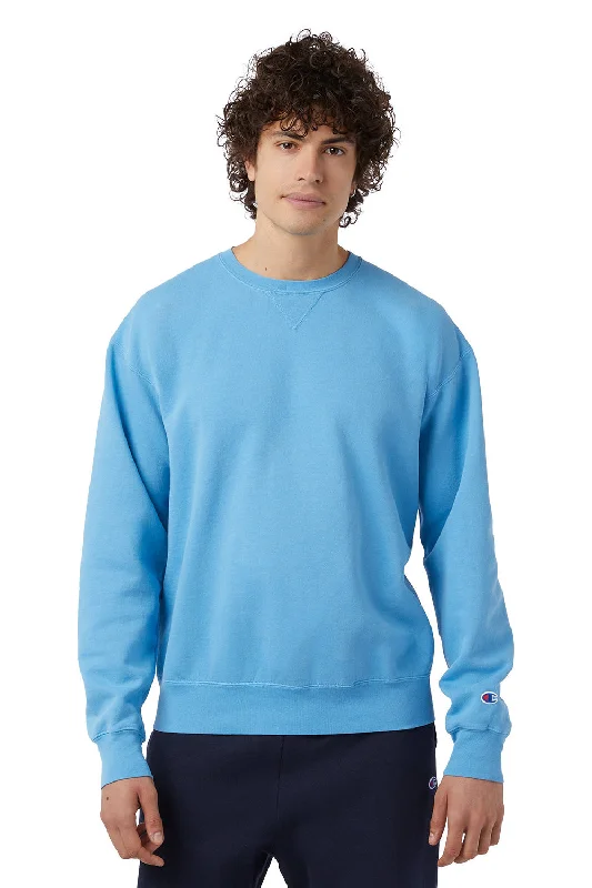 Weekend Bargains to Celebrate Champion Mens Garment Dyed Shrink Resistant Crewneck Sweatshirt - Delicate Blue - Closeout