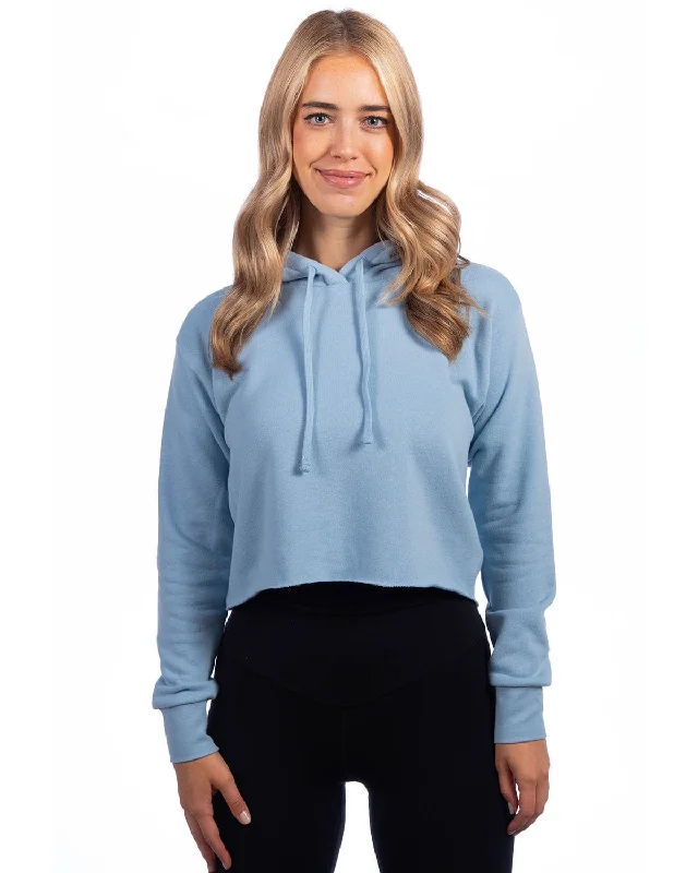 Next Level Apparel Ladies Cropped Pullover Hooded Sweatshirt | Stonewash Denim