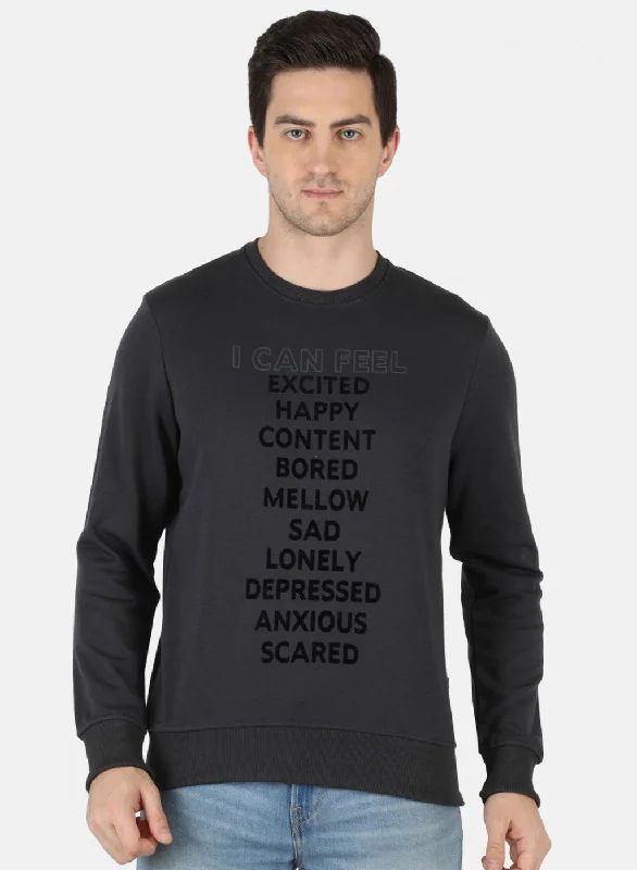Reduced Price Men Grey Printed Sweatshirt