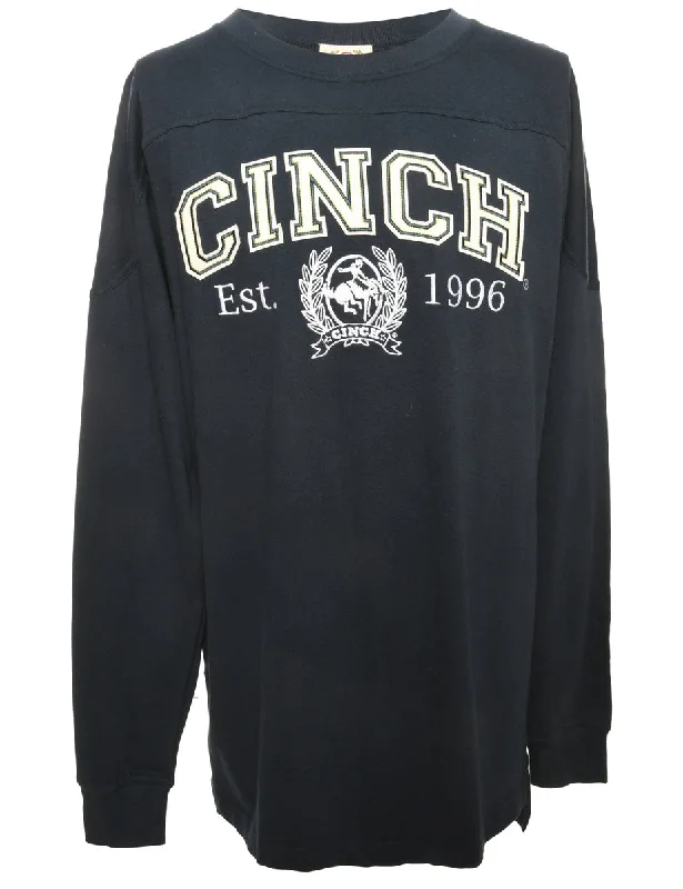 Cinch Navy & White Long-Sleeve Printed T-shirt - M