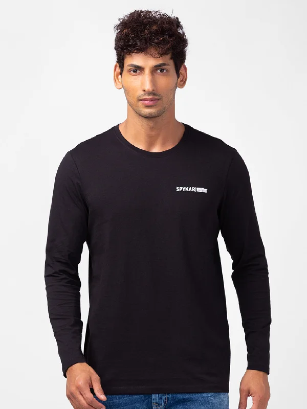 Spykar Men Black Cotton Slim Fit Round Neck Plain T-Shirt