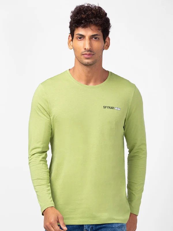 Spykar Men Dusty Green Cotton Slim Fit Round Neck Plain T-Shirt