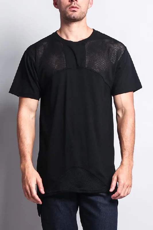 Mesh Block Extended Length T-Shirt