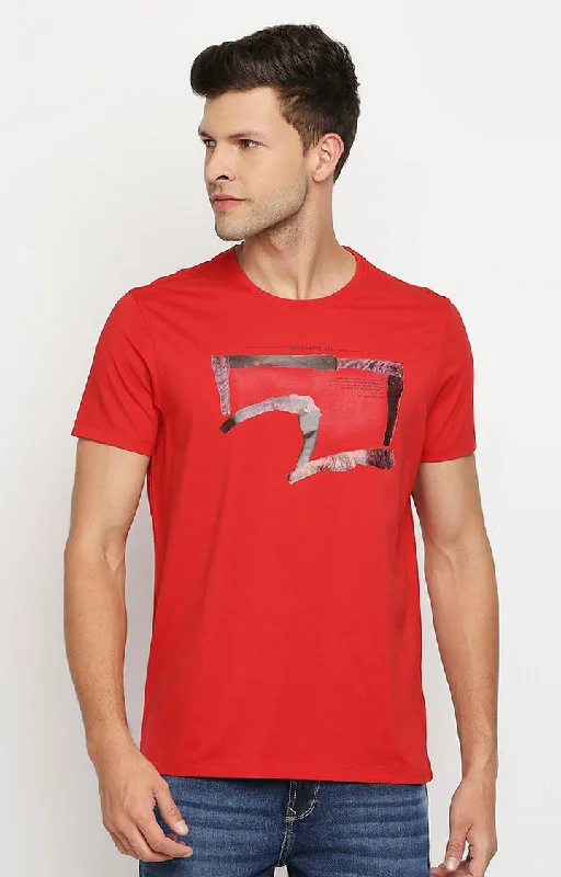 Spykar Men Red Cotton Blend Slim Fit Round Neck T-Shirt