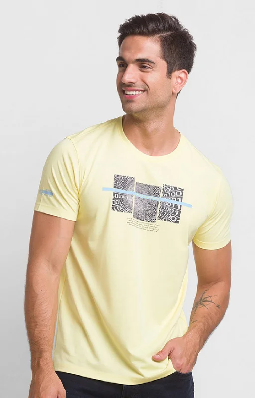 Spykar Butter Yellow Cotton Half Sleeve Printed Casual T-Shirt For Men