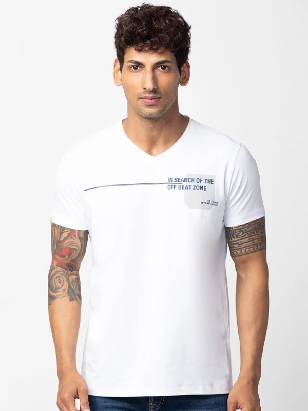 Spykar Men White Cotton Regular Fit Half Sleeve Printed T-Shirt