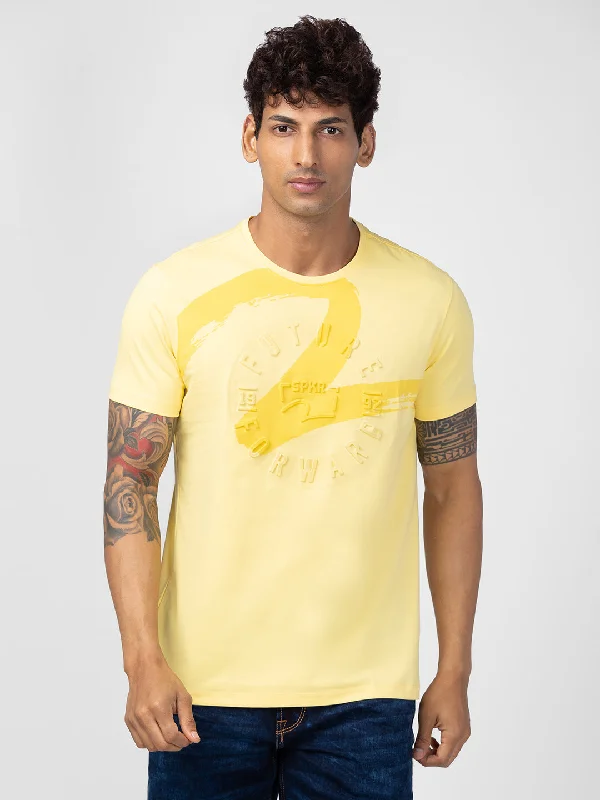 Spykar Men Yellow Cotton Regular Fit Half Sleeve Printed T-Shirt