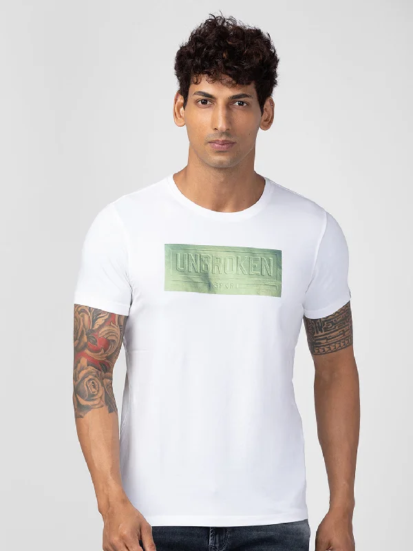 Spykar Men White Cotton Regular Fit Half Sleeve Printed T-Shirt