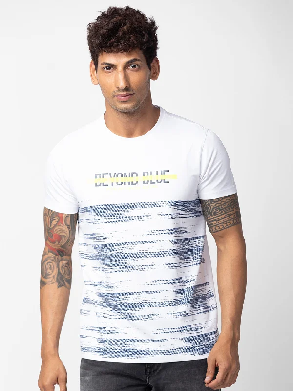 Spykar Men White Cotton Regular Fit Half Sleeve Printed T-Shirt