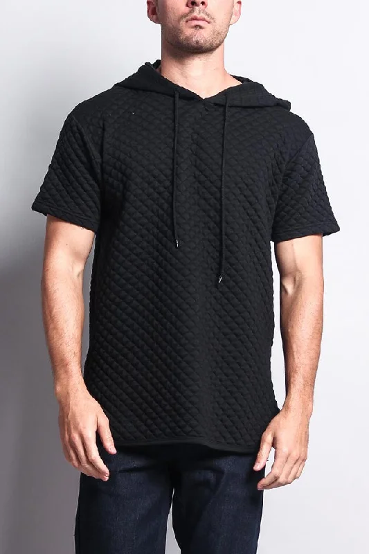 Quilted Long Length Curved Hem Hooded T-Shirt