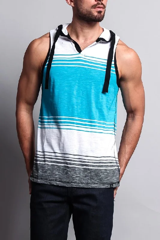 Striped Summer Sleeveless Hooded T-Shirt