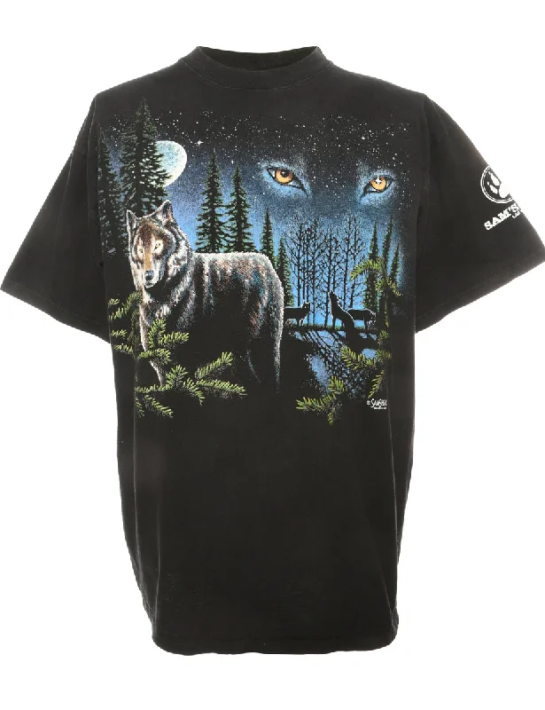 Wolf Print Black Animal T-shirt - L