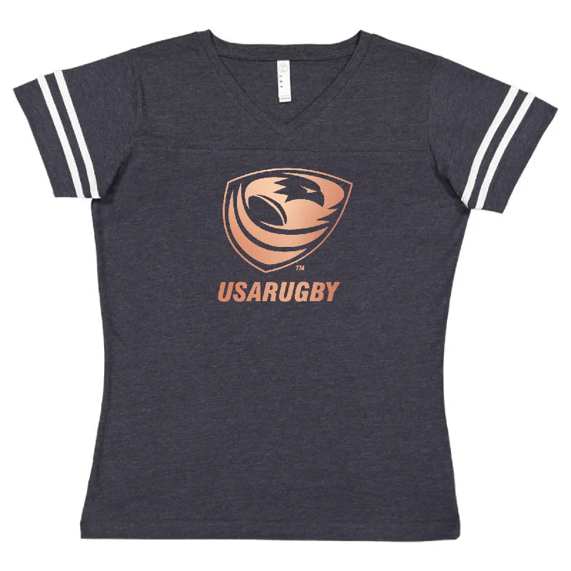 Women's USA Rugby Bronze V-Neck Football T-Shirt