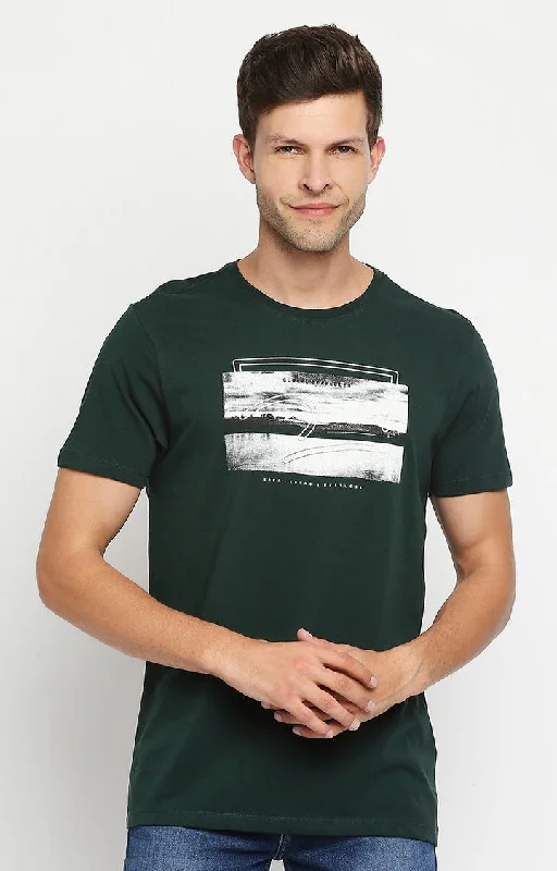 Spykar Men Green Cotton Slim Fit Round Neck T-Shirt