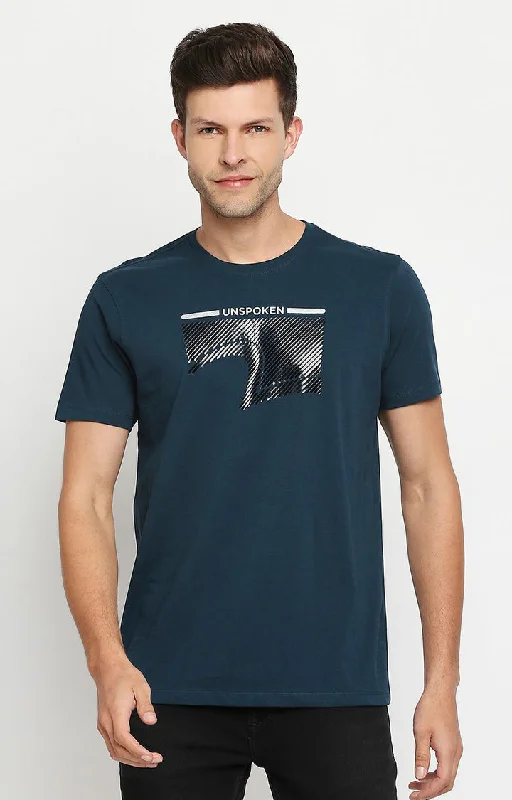 Spykar Men Blue Cotton Printed Half Sleeve T-Shirt